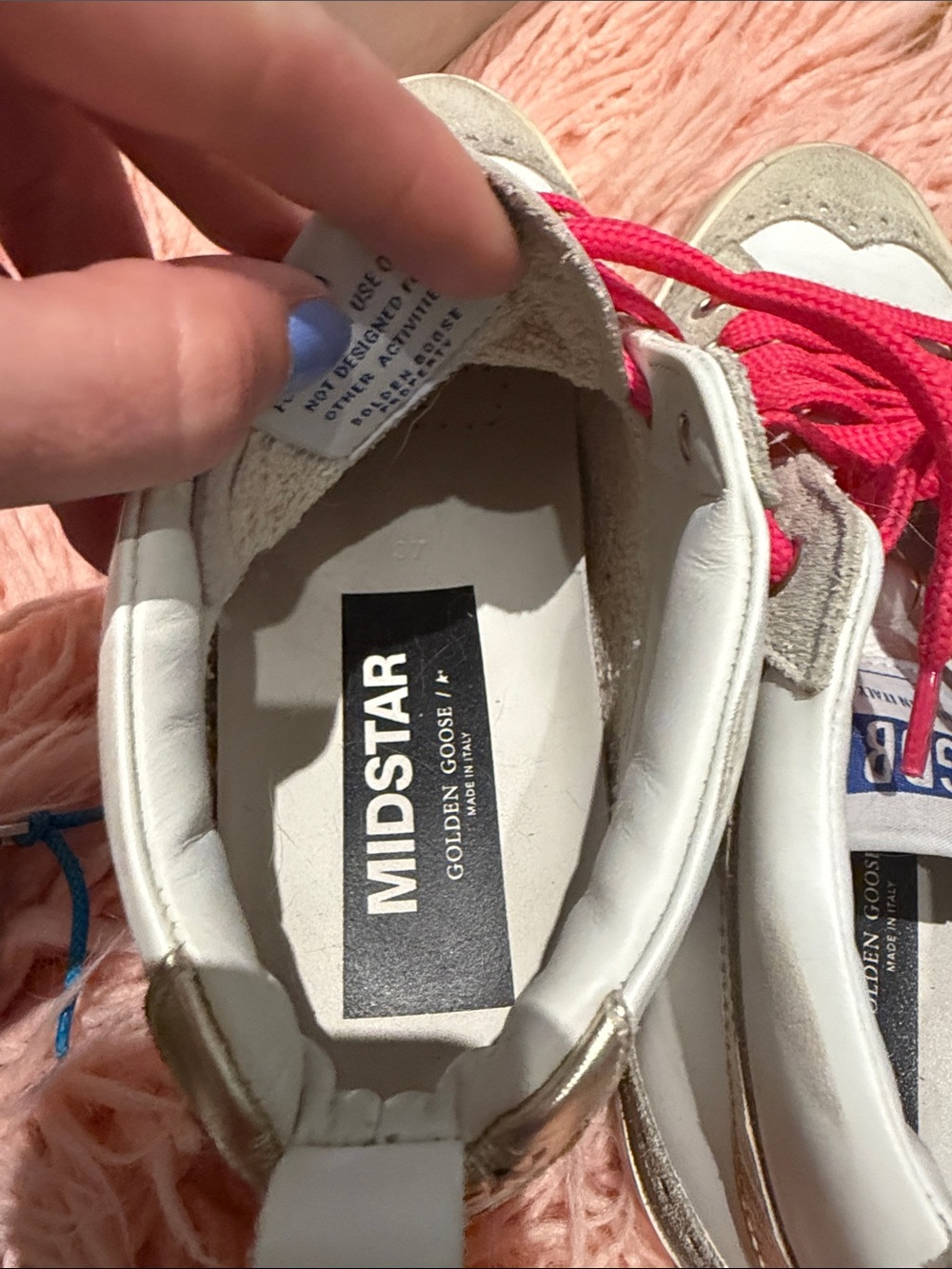 Golden Goose White High-Top Sneakers with Hot Pink Laces and Silver Glitter Star - Picture 3 of 11